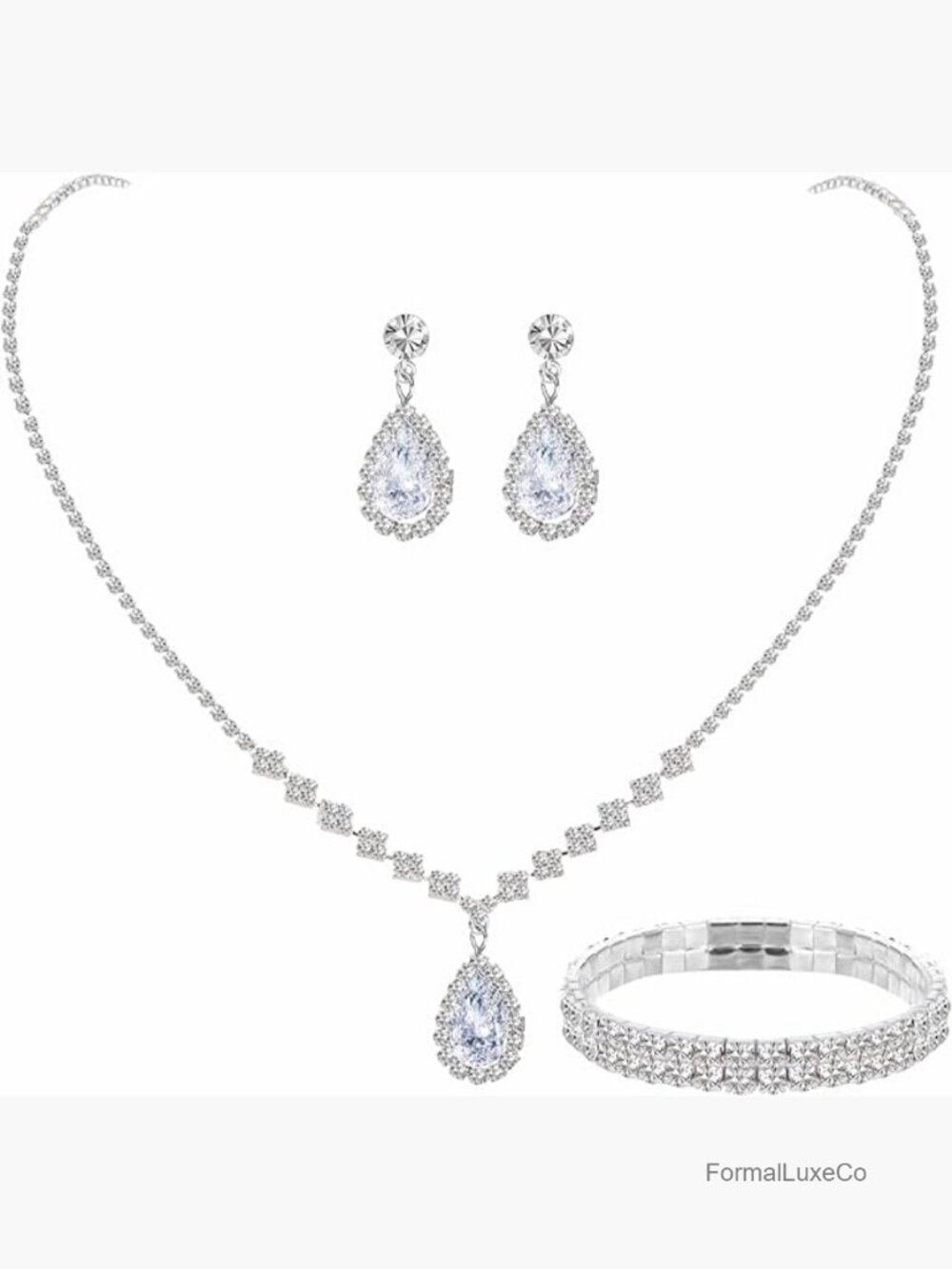 Teardrop Crystal Wedding Bridal Earrings Bracelet Set Gold Silver